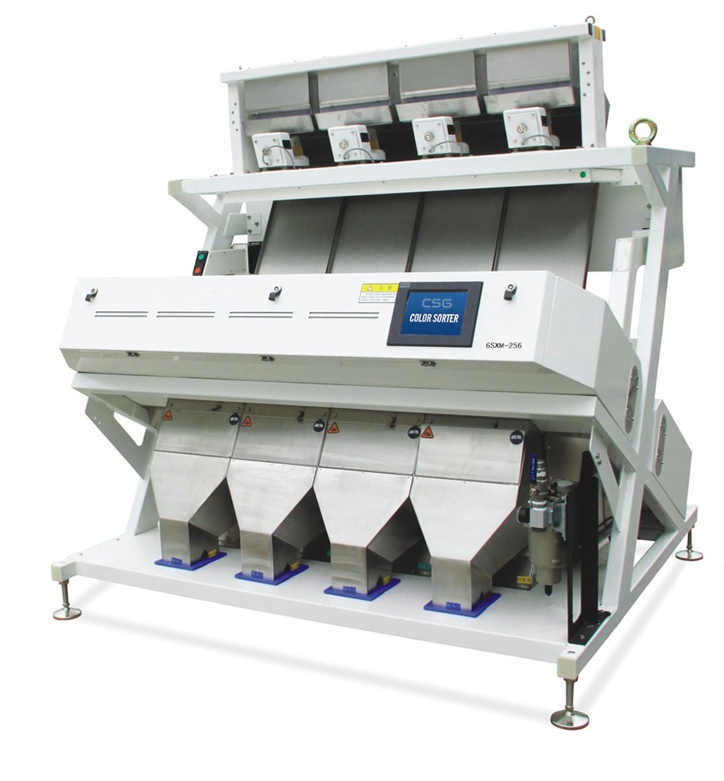 Picture shows 4 Chutes 256 Channels AI Color Sorting Machine.