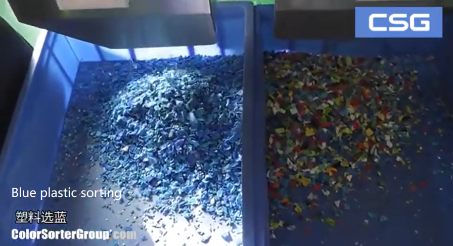 Before and after sorting of blue plastics